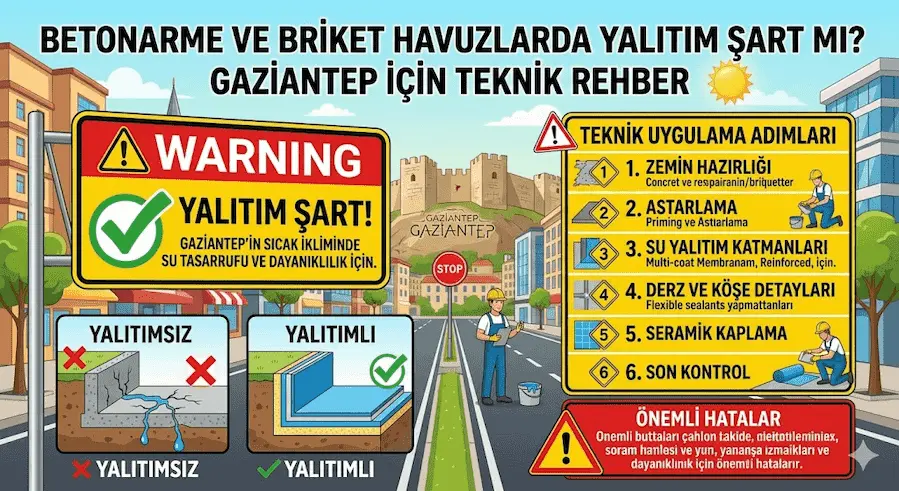 Betonarme ve Briket Havuzlarda Yalıtım Şart mı? Gaziantep İçin Teknik Rehber